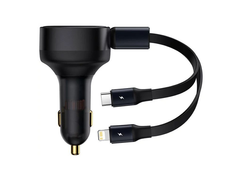 BASEUS Enjoyment autós töltő + 2 kábel USB-C + Lightning 3A, 30W (fekete)